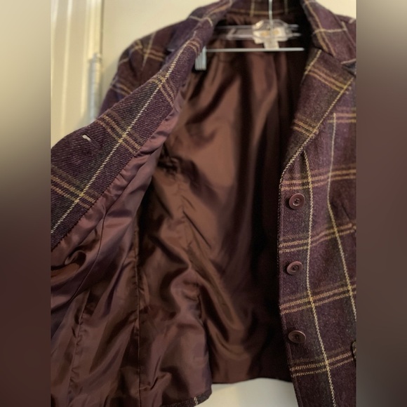 Talbots 100% Wool Purple Plaid 2 Pocket 3 Button Closure Lined Blazer Size 16 P - Picture 8 of 10